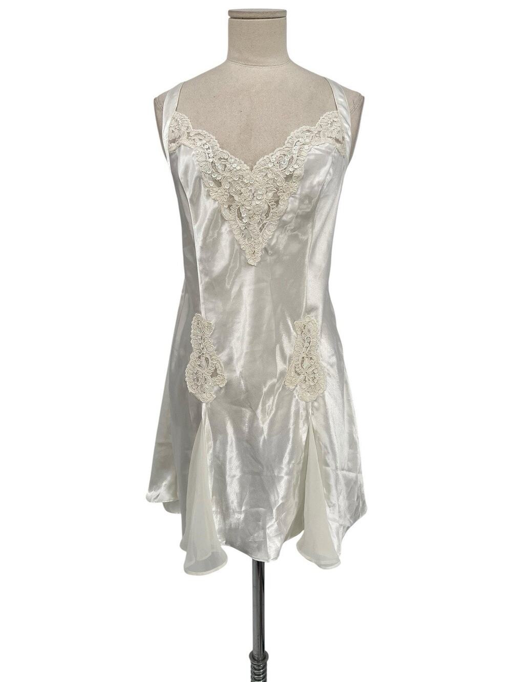 Victoria’s Secret Nightie Slip Ivory Satin Lace Sequin Appliqués Bridal Large